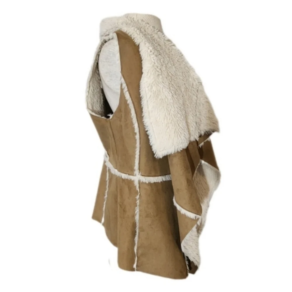 Xhileration Faux Suede & Sherpa Open Vest OS Brown - Picture 6 of 11